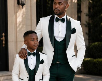 Father Son Matching Tuxedo Set | Emerald Green Formal Suit for Weddings, Galas