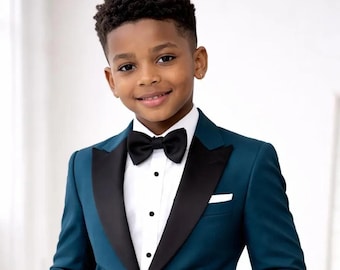Jungen Teal Tuxedo Anzug, schwarzer Schal Revers, Hochzeit Ring Träger Abschlussball Abendgarderobe