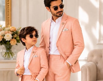 Peach Father Son Wedding Suit Set, Matching Blazer & Pants, Custom Formal Outfit