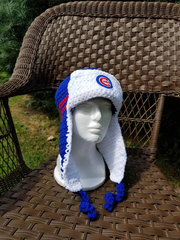 Chicago Cubs Trapper Hat, Fuzzy Knit Earflap Aviator Style