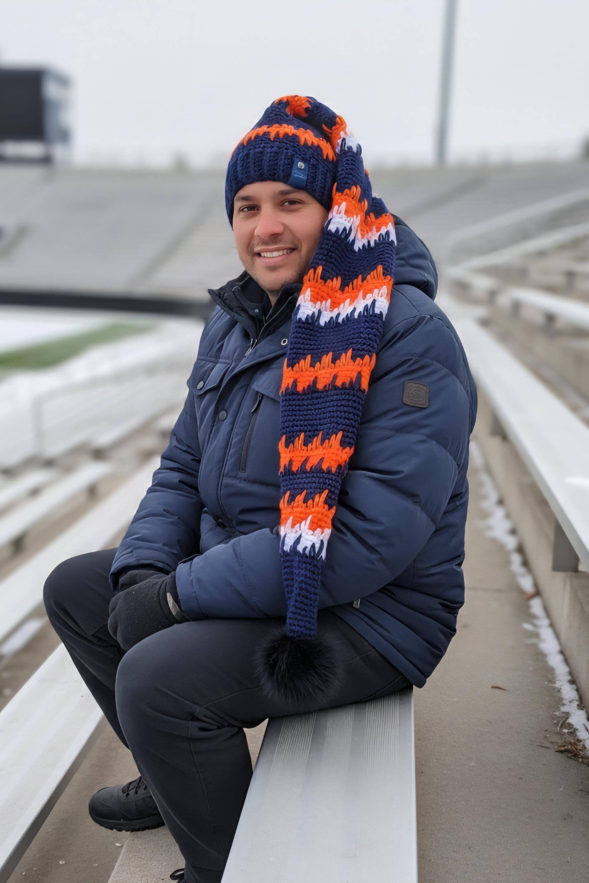 Chicago Bears Stocking Hat Cowl Scarf Set Oranhe Blue White Fan Day Wear UNISEX Chicago Bears Stunning Skylines Hat Kit | Stunning String Studio main image 3