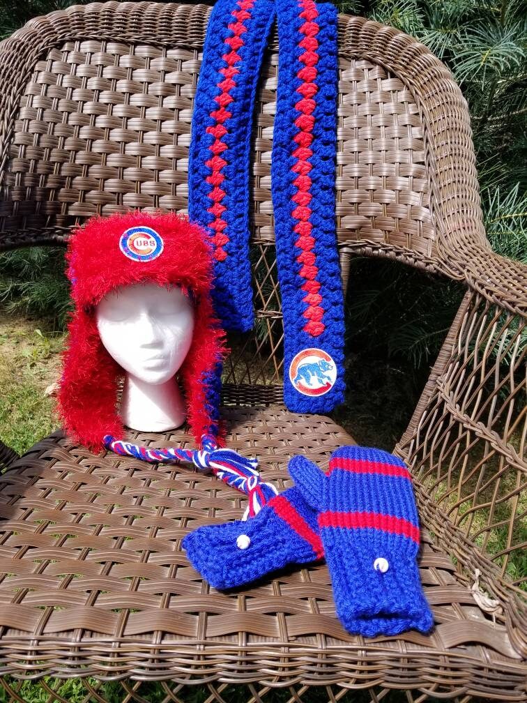 Chicago Cubs Hat Mitten Scarf Set 