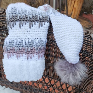 Long winter hat stocking cap in white, silver and lavender. Winter hat long winter hat made to order long winter hat custom stocking hat