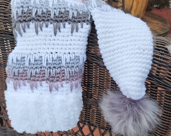 Long winter hat stocking cap in white, silver and lavender. Winter hat long winter hat made to order long winter hat custom stocking hat