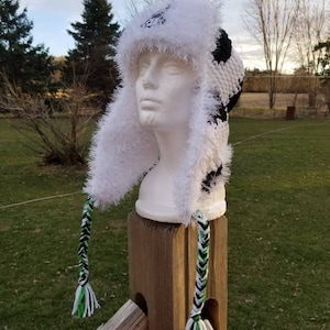Cow print winter hat cow themed hat cow hat cow winter hat cow spot knit hat cow earflap hat cow spot aviator hat cow bomber hat