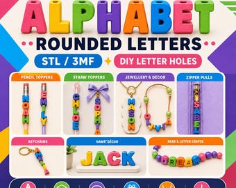 Multifunctional Alphabet rounded Letters STL /3MF,DIY Letter HOLES, Jewellery, Name Décor Gifts.