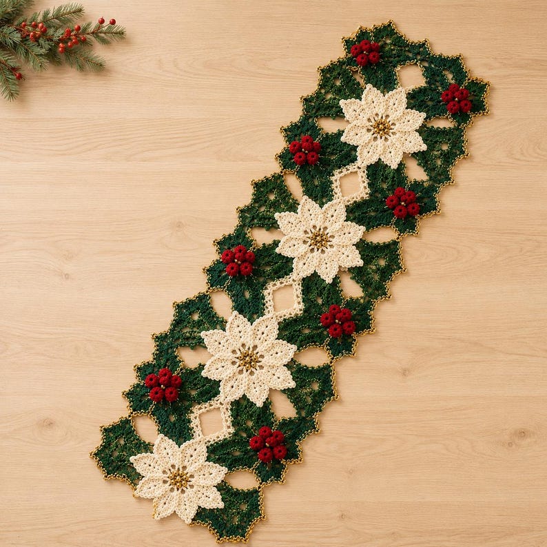 Christmas Crochet Table Runner Pattern PDF, Poinsettia Crochet Holiday ...