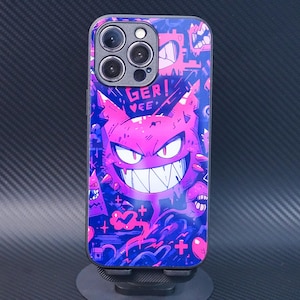 Graffiti Gengar Pokemon Phone Case for iPhone, Cool Streetwear Anime Shockproof Protective Cover,Cyberpunk Gengar Pokemon Phone Case