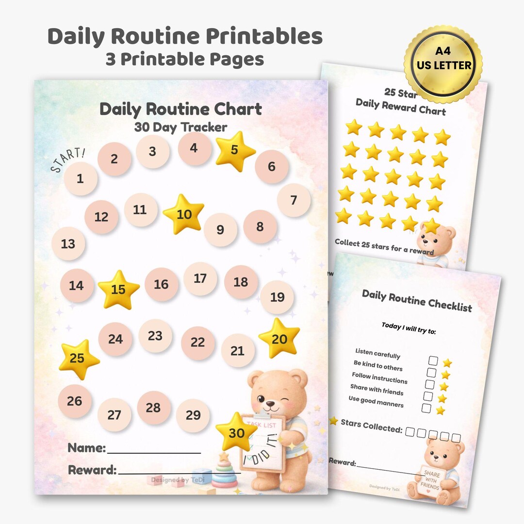 Daily Routine Chart for Kids | Toddler Reward Tracker | Preschool ...