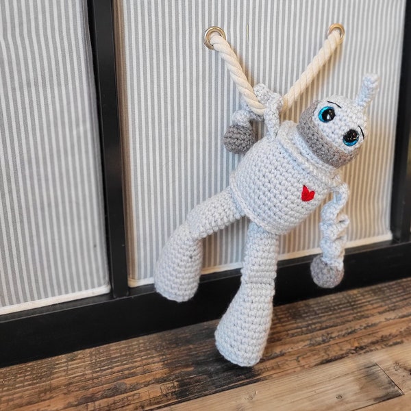 Handmade Silver Robot Stuffed Animal / Shabby Robot Stuffed Toy / Crochet Robot Doll / Space Nursery Decor / Astronaut Decor / Gift for Kids