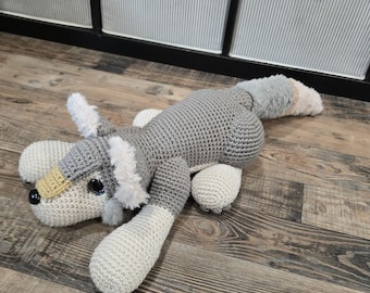 Large Crochet Wolf Plush / Dark Academia Bookshelf Decor / Fantasy Reader Gift / Bookish Familiar Companion / Alpha Wolf Amigurumi