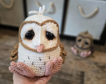 Crochet Barn Owl Plushie - White Owl Desk Decor, Bird Lover Gift
