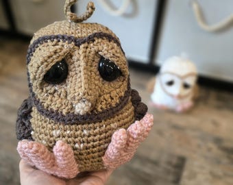Crochet Barn Owl Plushie - White Owl Desk Decor, Bird Lover Gift