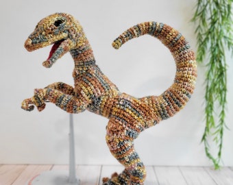 Brown Velociraptor Stuffed Animal / Crochet Dinosaur Handmade Gifts for Kids / Unique 10 Year Anniversary Gifts for Wife / MADE TO ORDER