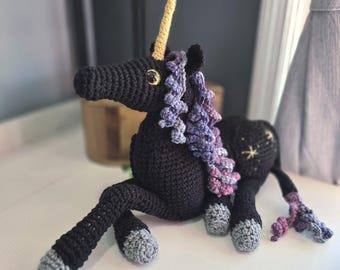 Crochet Unicorn Stuffed Animal / Amigurumi Unicorn Plushie / Handmade Unicorn Toy / Unique Bookshelf Guardian with Cottagecore Aesthetic