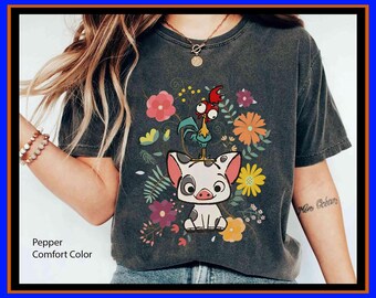 Retro 70s Pua And Hei Hei Floral Moana Disneyland Trip Birthday Gift Disney Fans Shirt | Unisex Adult Kid Cotton T-Shirt Hoodie Gift GU684