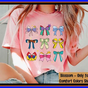 Disney Princess Coquette Bow Watercolor Comfort Colors T-Shirt Aurora Ariel Belle Cinderella Disney Girls Matching Shirt Disneyland Trip