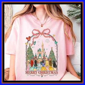 Disney Princess Merry Christmas Shirt Cinderella Belle Rapunzel Snow White Elsa Christmas Group Shirt Disney Girl Vacation Shirt