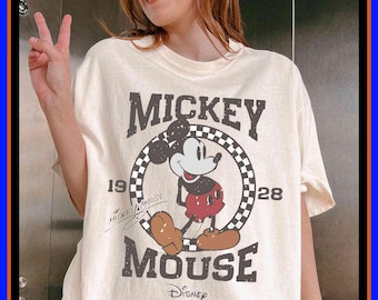 Camiseta vintage de Mickey Mouse, camiseta retro de Disney de 1928, camiseta a cuadros de Mickey, ropa para viajes a Disney, regalo clásico unisex para adultos de Disney GU64