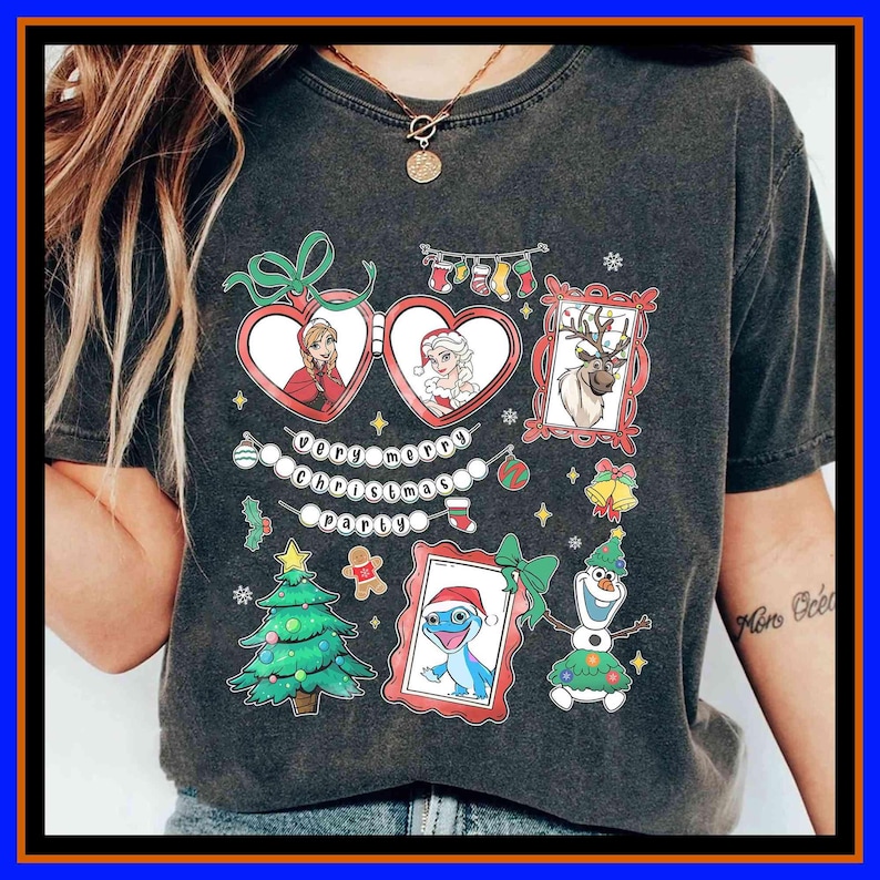Retro Frozen Christmas Watercolor T-Shirt Elsa And Anna Coquette Bow Shirt Disney Princess Christmas Tee Very Merry Christmas Party Shirt
