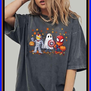 Retro Superhero Halloween Shirt Spiderman Iron Man Captain America Disney Gift Tee