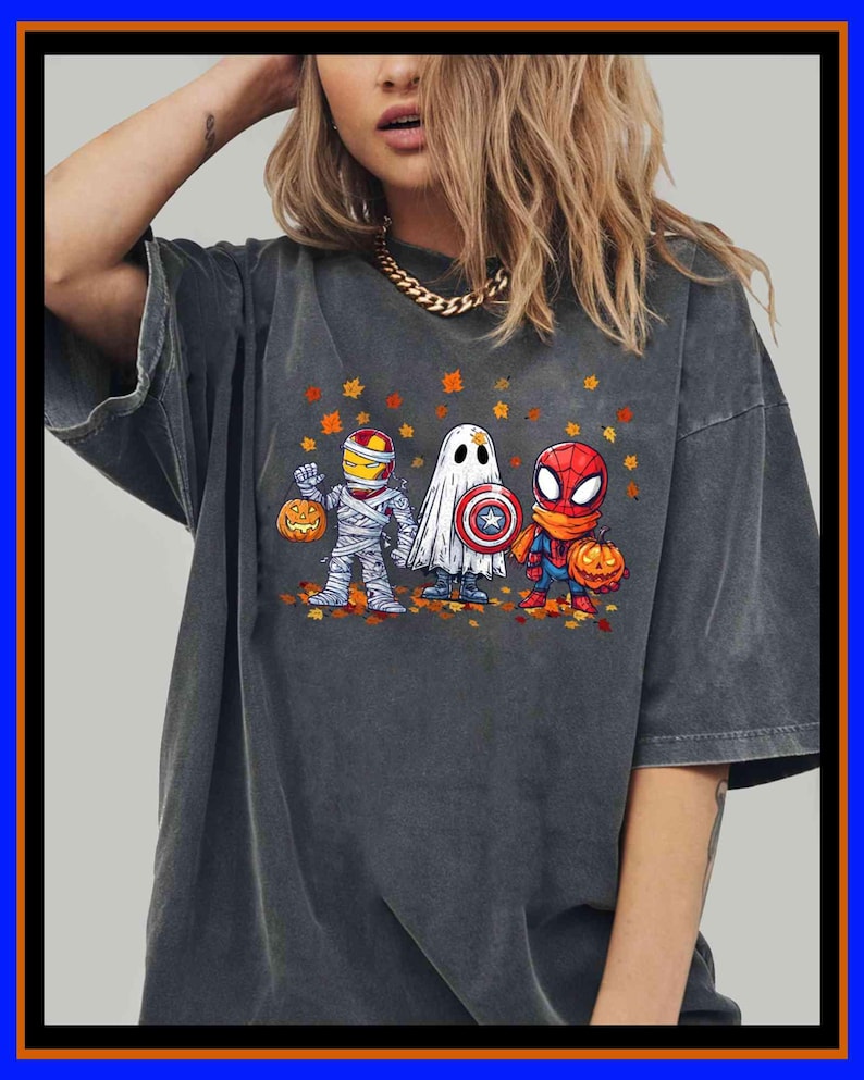 Retro Superhero Halloween Shirt Spiderman Iron Man Captain America Disney Gift Tee
