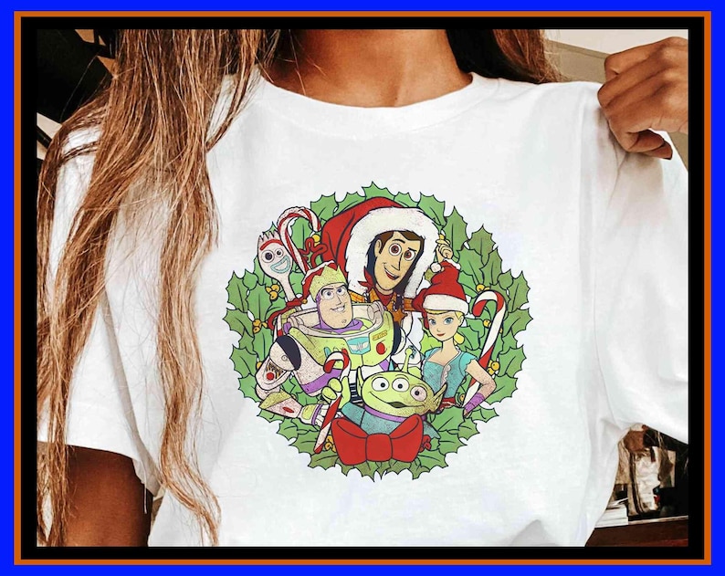 Toy Story Buzz Jessie Woody Christmas Wreath Shirt Vintage Disney Xmas Tee Mickey's Very Merry Christmas Party Disneyland Holiday Trip