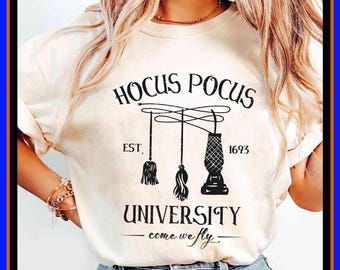 Hokus Pokus Universitetströja, Häxig Halloween-T-shirt, Rolig Häxtröja, Spöklik Säsongströja, Vintage Häxestetik, Halloween-Gåva GU59
