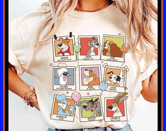Camiseta con capucha y sudadera unisex de algodón con personajes de Disney de los 90: Dodger, Lady Tramp, Nana, viaje familiar, para amantes de los perros / Regalo GU686