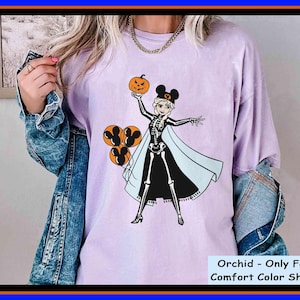 Elsa Princess Skeleton Costume Halloween Balloon Pumpkin Comfort Colors T-Shirt Frozen Disney Halloween Girl Shirt Spooky Season Gift