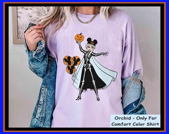 Elsa Frozen Skeleton Halloween Balloon Pumpkin Shirt Disney Halloween Girl Spooky Gift | Unisex Adult Kid Cotton T-Shirt Hoodie Gift GU422