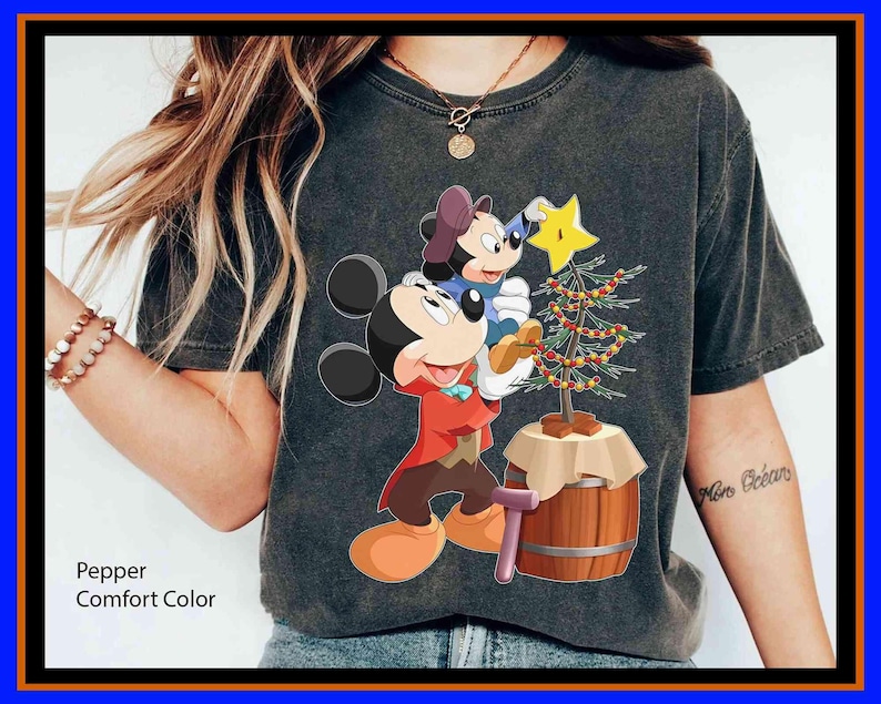 Mickey Mouse With Christmas Tree Mickey's Christmas Carol Comfort Color Shirt Disney Xmas T-Shirt Merry Christmas Party Disneyland Holiday