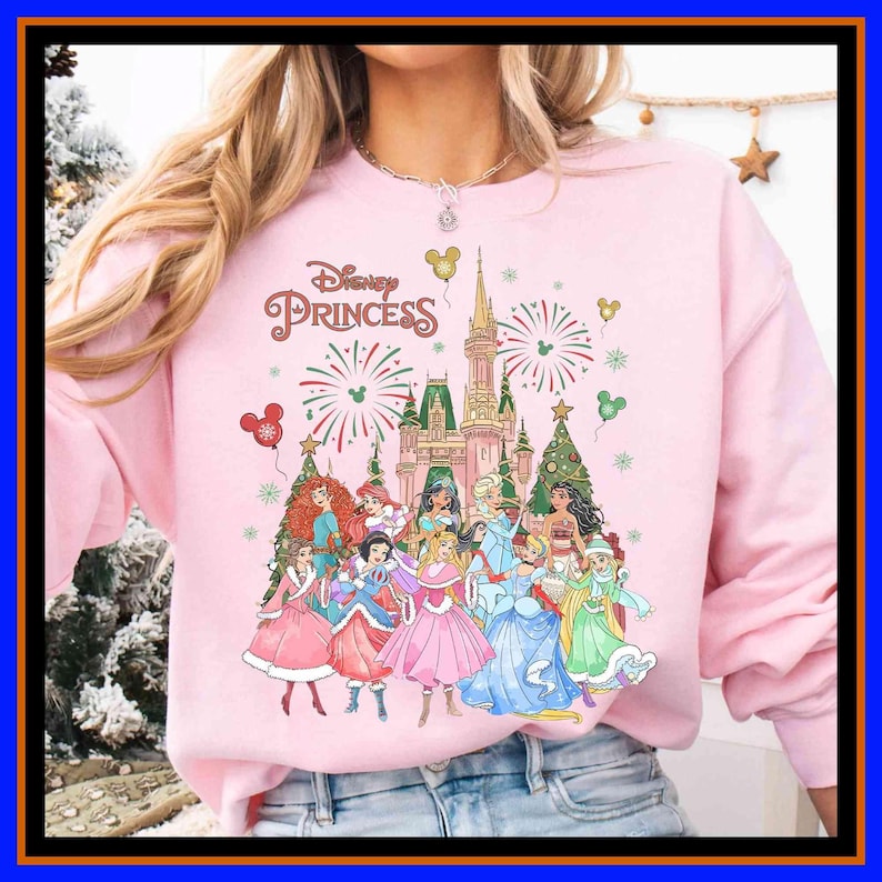 Vintage Disney Princess Christmas Shirt Disneyworld Shirt Cinderella Belle Rapunzel Ariel Snow White Jasmine Disney Trip Christmas Shirt
