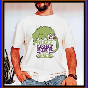 Retro Buzz Lightbeer To The Rescue Men's Disney Shirt Funny Disneyworld Shirts Toy Story Land Here For Drinks