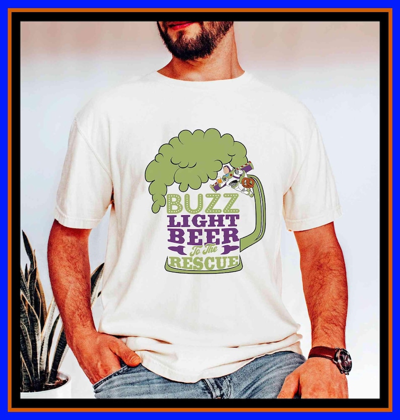 Retro Buzz Lightbeer To The Rescue Men's Disney Shirt Funny Disneyworld Shirts Toy Story Land Here For Drinks
