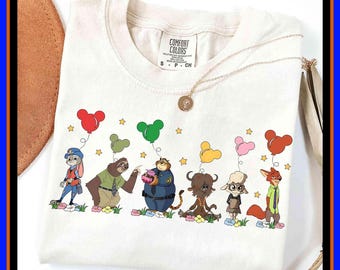 Zootopia Characters Balloons T-Shirt | Funny Retro Disney Characters | Judy Hopps Nick Wilde | Unisex Adult Kid Gift Cotton Tee Hoodie GU196