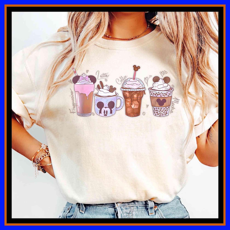 Mickey And Friends Coffee Vibes Frozen Treats Logo Comfort Colors T-Shirt Disney Coffee Lover Shirt Disneyland Family Trip Magic Kingdom