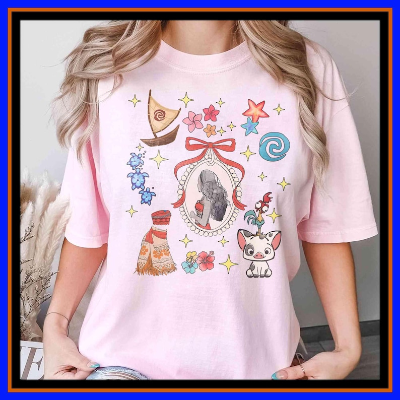 Moana Coquette Bow Shirts For Girl Moana Shirt Moana Birthday Party Shirt Disney World Shirt Hei Hei and Pua Shirt Disney Shirts