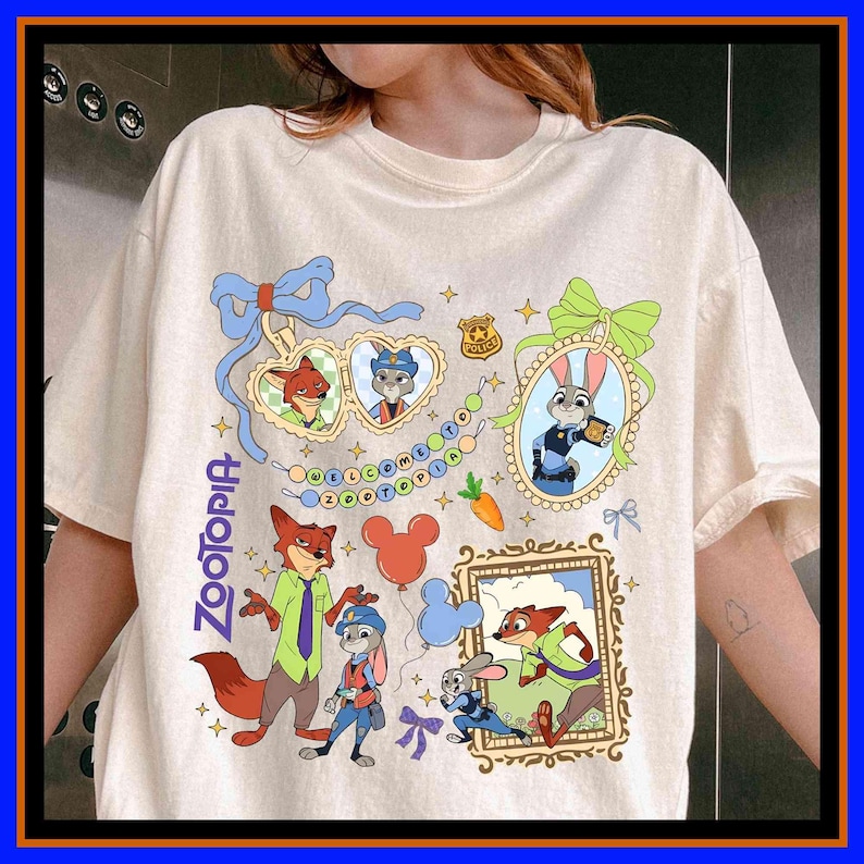 Disney Zootopia Coquette Bow Nick and Judy Shirt Disneyland Shirt Disneyworld Tee Comfort Colors T-Shirt