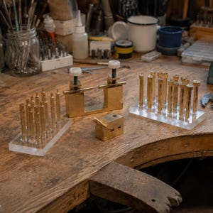 Complete Brass Faceting Kit - Jig Transfer Angle Dop & 22 Dop Sticks Lapidary Gem Cutting Tool Set Gemstone Faceting