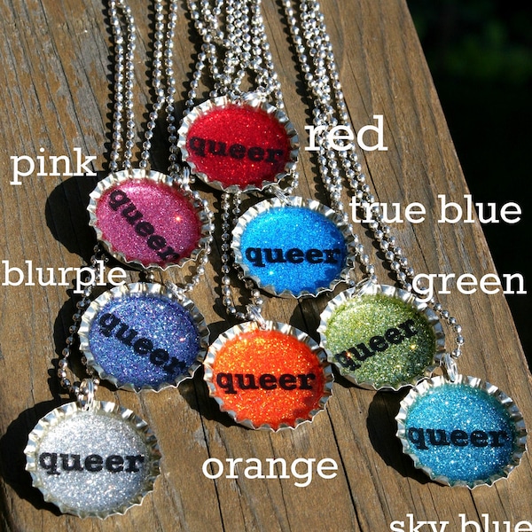QUEER Glitter Bottlecap Necklace Pride