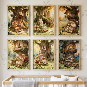 Set med 6 djurtryck i skogen, väggkonstpaket för barnrum, Cottagecore klassrumsläshörndekor för förskolebarnrum Galleriset konst