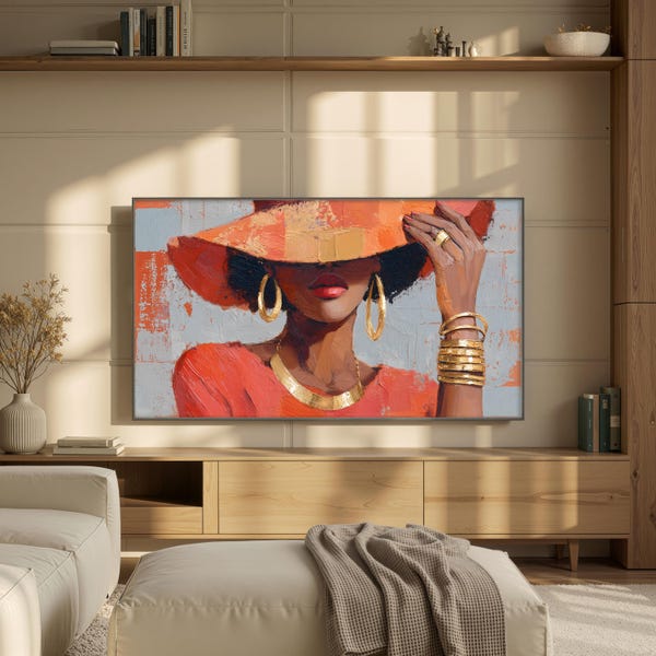 Afrocentrische zomerlijst tv-kunst, portret zwarte vrouw, Samsung lijst tv-kunst, luxe mode muurdecoratie, elegante 4K tv-achtergrond
