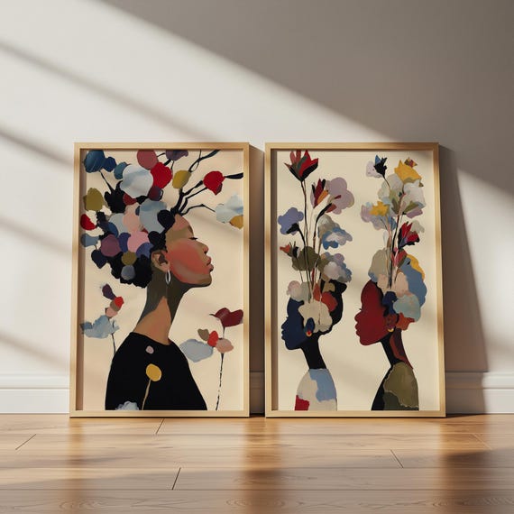 Afrocentric Wall Art Bundle, Black Woman Wall Art, African American Art Print, Faceless Portrait Art, Modern Black Art,Minimalist Wall Decor