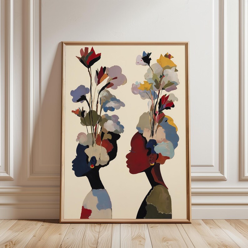 Afrocentrisk väggkonstpaket, väggkonst med svart kvinna, afroamerikansk konsttryck, ansiktslös porträttkonst, modern svart konst, minimalistisk väggdekor bild 8