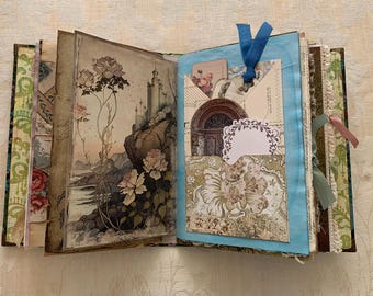Handgemaakt vintage junkjournaal, feeën, eenhoorns, kastelen, verfraaid handgemaakt schrijfdagboek