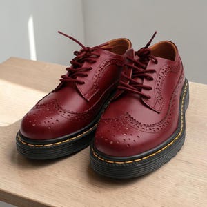 Vintage Burgundy Leather Saddle Oxford Brogue Shoes Mens 10.5‎ M Lug Sole Lugged Men main image 2