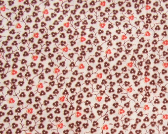 tiny brown and orange floral print vintage cotton blend fabric -- 45 wide by 1 1/2 yard