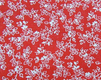 white on bright red floral print vintage cotton blend fabric -- 44 wide by 2 3/8 yards