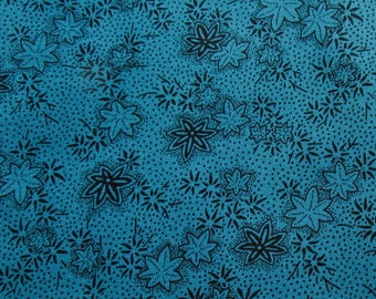 circa 1980/90 black on teal blue print vintage cotton fabric -- 44/45 wide by 1 yard